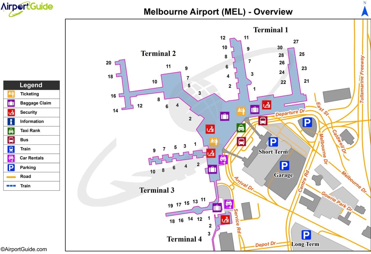 ਮੇਲ੍ਬਰ੍ਨ Tullamarine ਹਵਾਈ ਅੱਡੇ ਦਾ ਨਕਸ਼ਾ