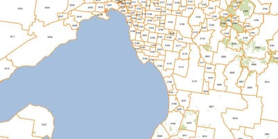 ਨਕਸ਼ਾ ਦੇ ਮੇਲ੍ਬਰ੍ਨ postcodes